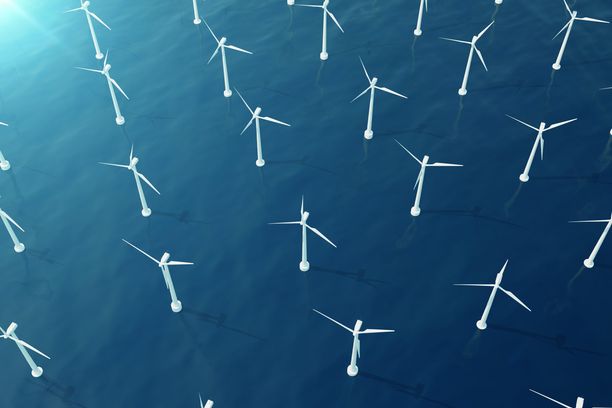 Wind farm in ocean for green and clean energy
