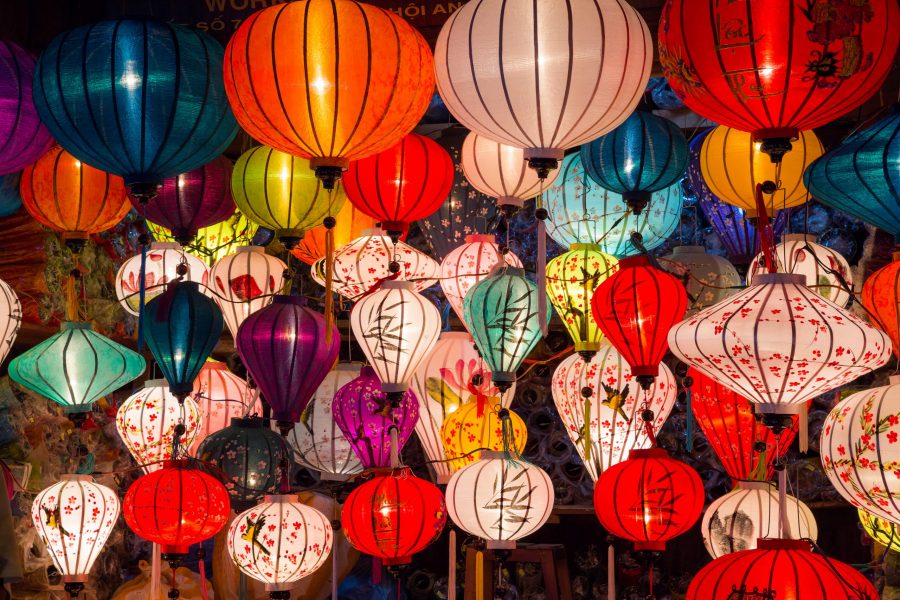 Paper lanterns on Chinese town street
