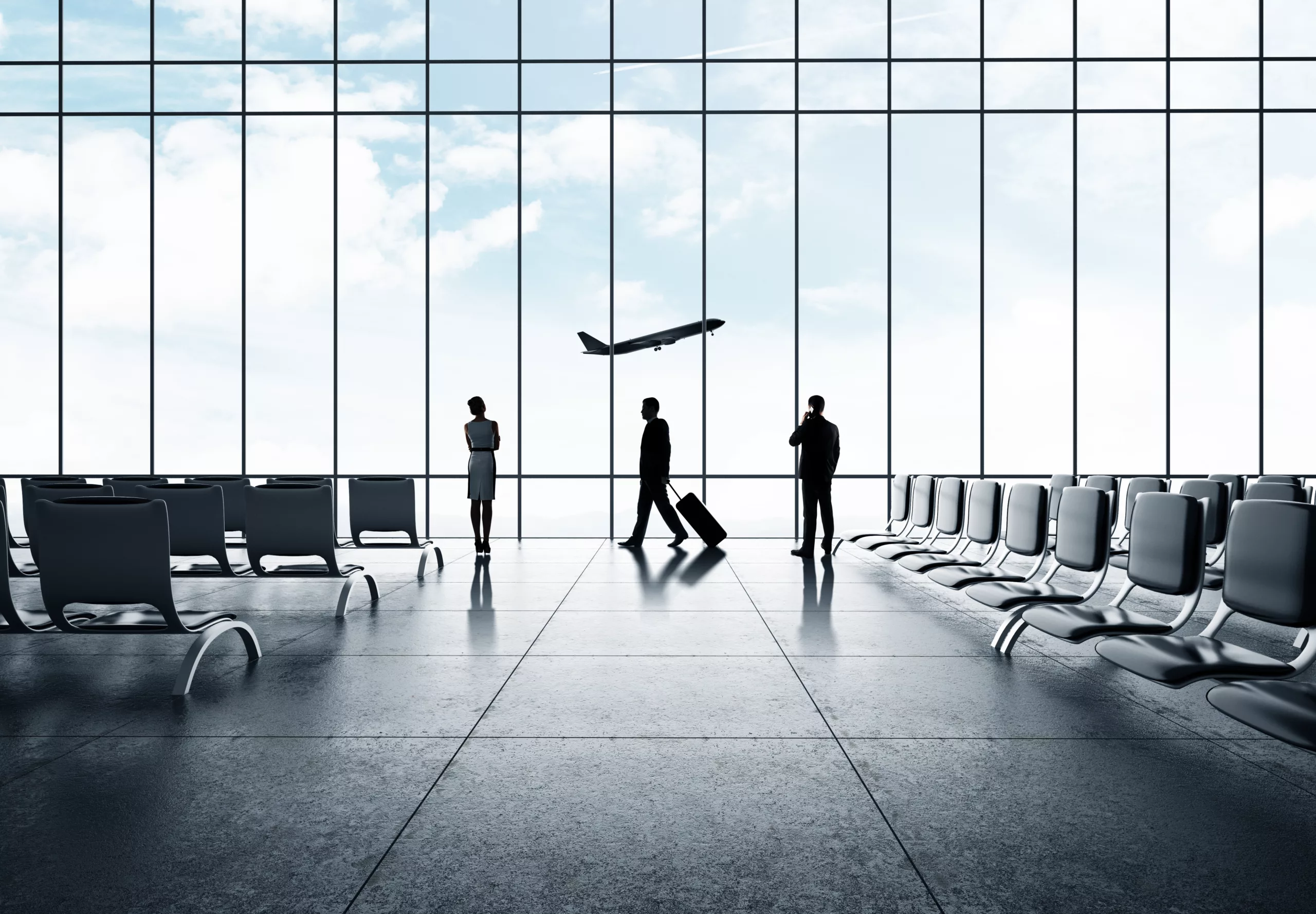 Businessman,In,Airport,And,Airplane,In,Sky
